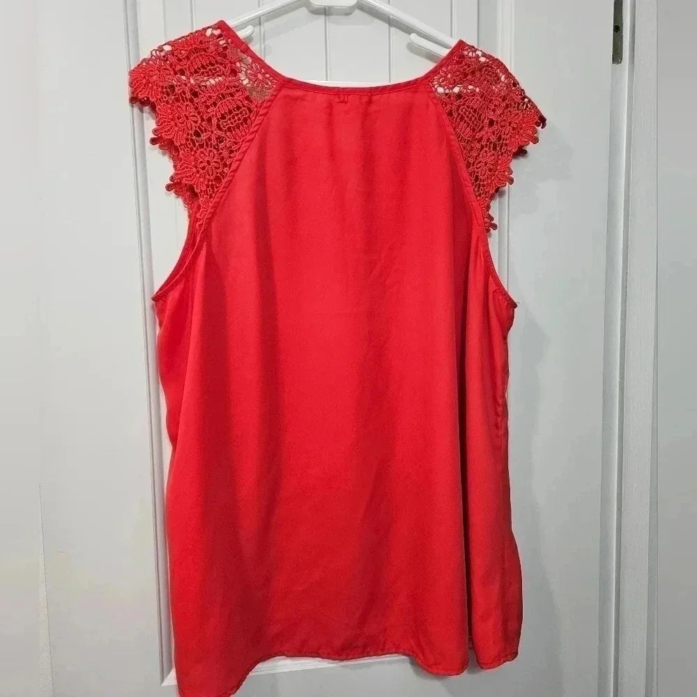 Eyeshadow - Lace Cap Sleeve Blouse - Orange - Plus Size 1X - Picture 2 of 6